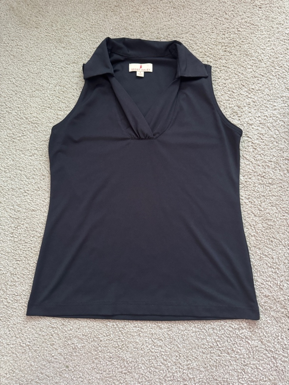 Sport Haley Black Sleeveless Collared V-Neck Tank